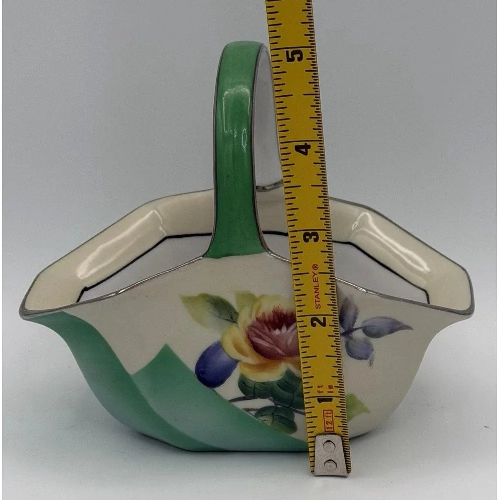 Noritake Trinket Basket Hand Painted Flower Gold Trim Art Deco Vintage EUC